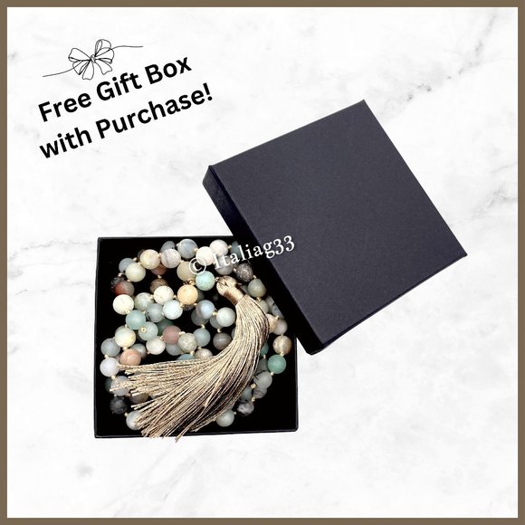 Mala Amazonite Beads Necklace Natural Matte Gemstone Silk Tassel Meditation New - Picture 15 of 15